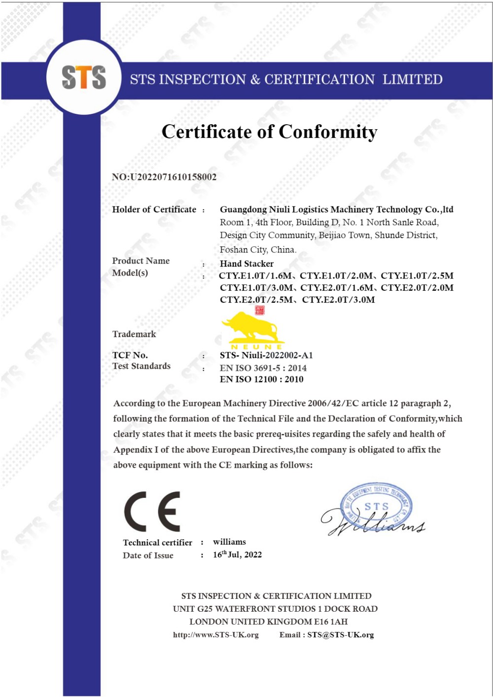 Certificateof Conformity