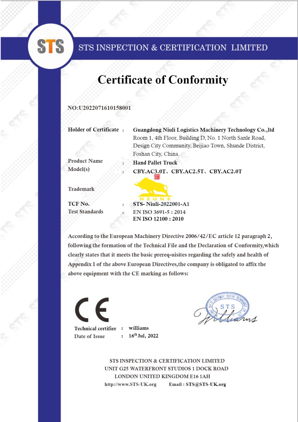 Certificateof Conformity